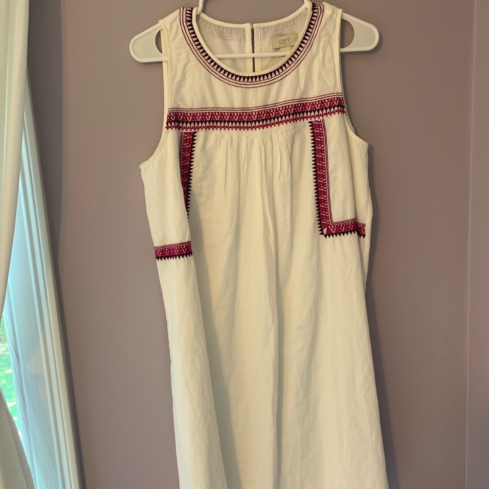 jcrew white, pink, and purple printed dress!